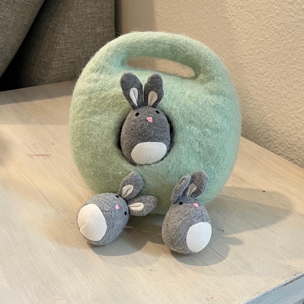 Lovevery felted rabbit burrow toy